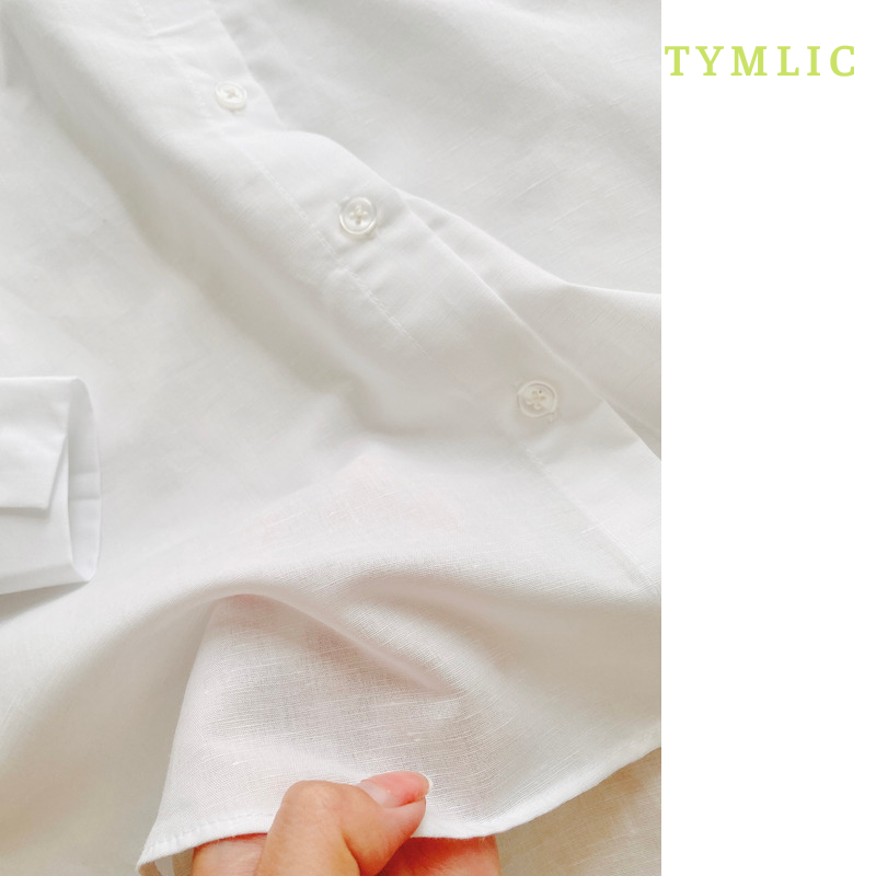Áo Sơ Mi Linen Cổ Đức Trắng Dài Tay TYMLIC