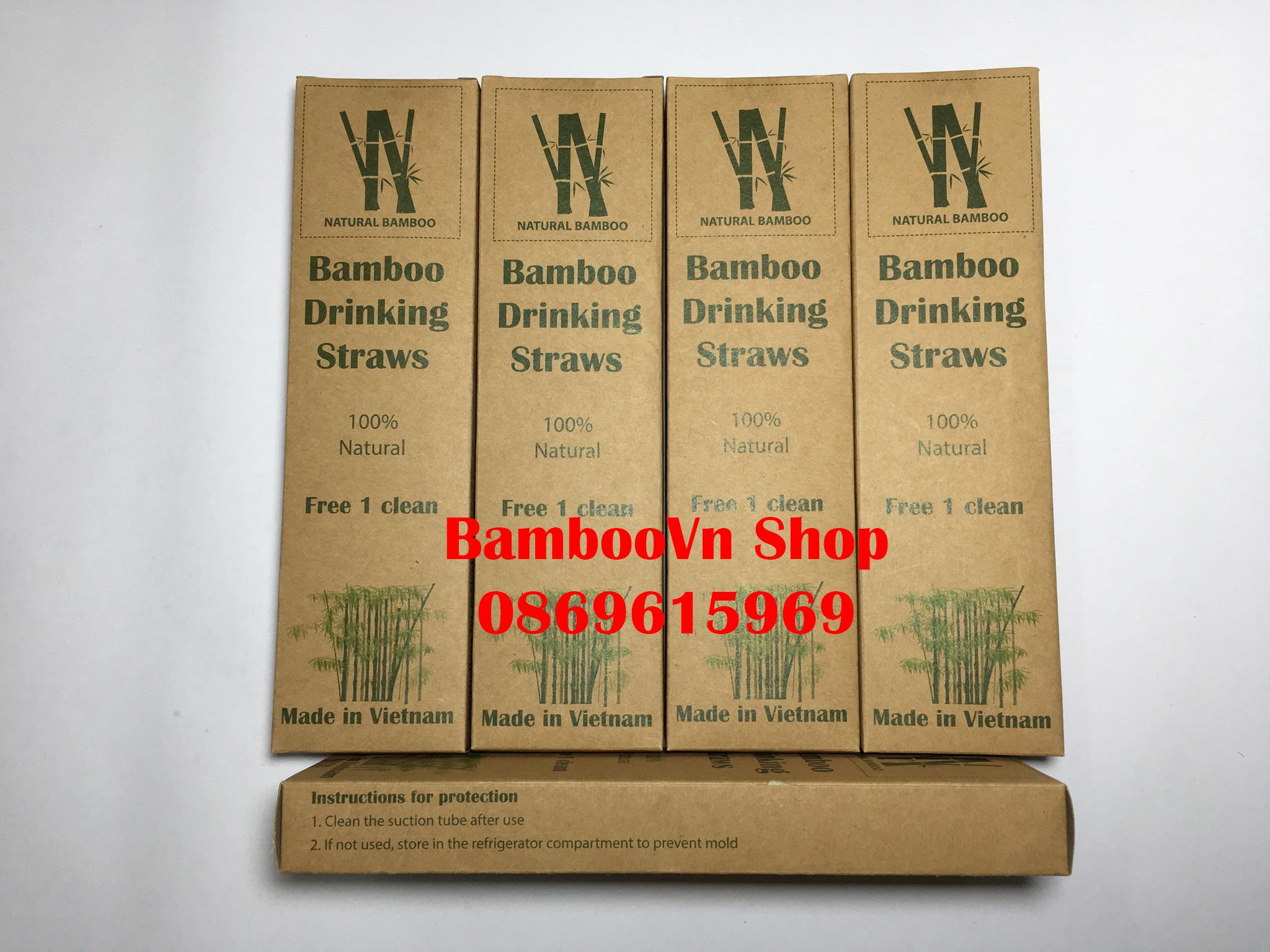 Ống hút tre - Hộp 10 ống hút tre + 1 que cọ xơ dừa - Bamboo Straws