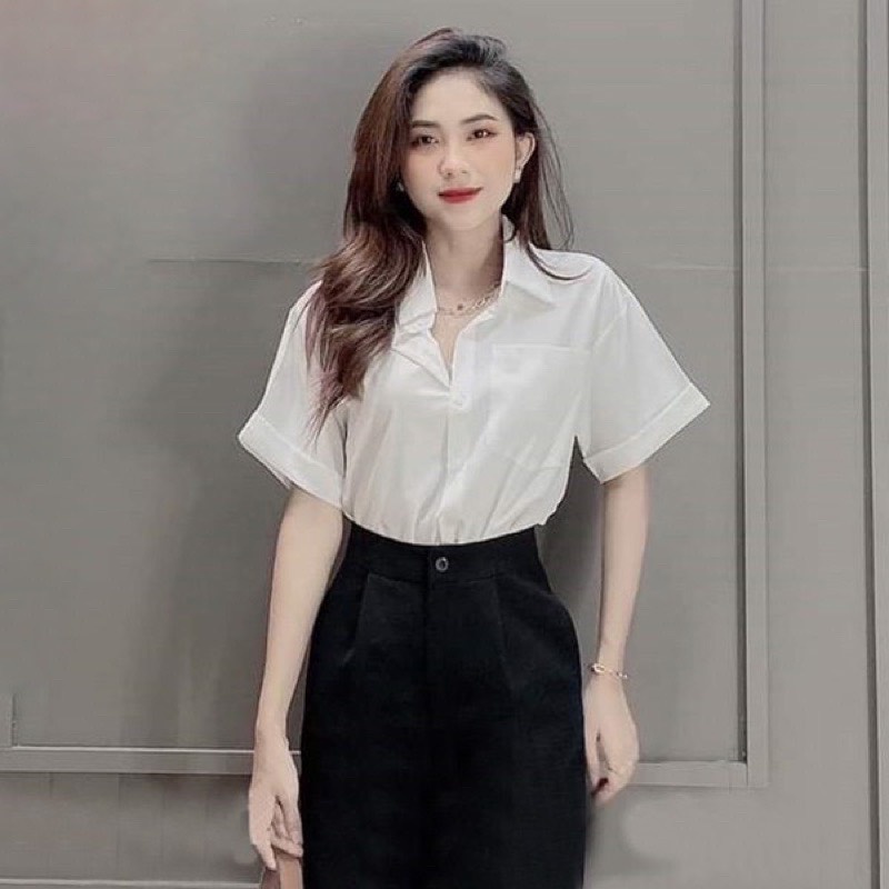 Áo sơ mi trắng nữ côc tay basic thiết kế đơn giản trẻ trung