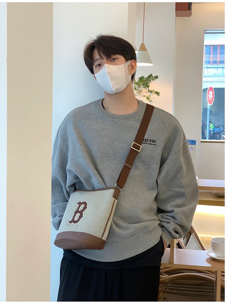 Túi MLB Bucket Canvas Cúc Bấm - Basic Big Logo Canvas Bucket Bag
