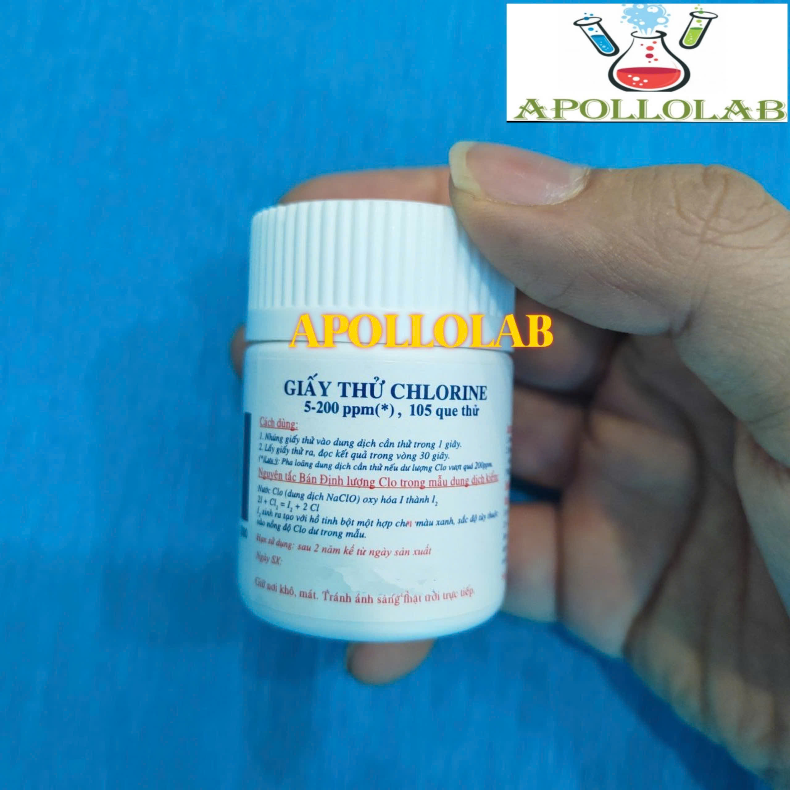 Giấy test chlorine (Clo) 5-200ppm/10-200ppm Hộp 105 hoặc 100 que thử