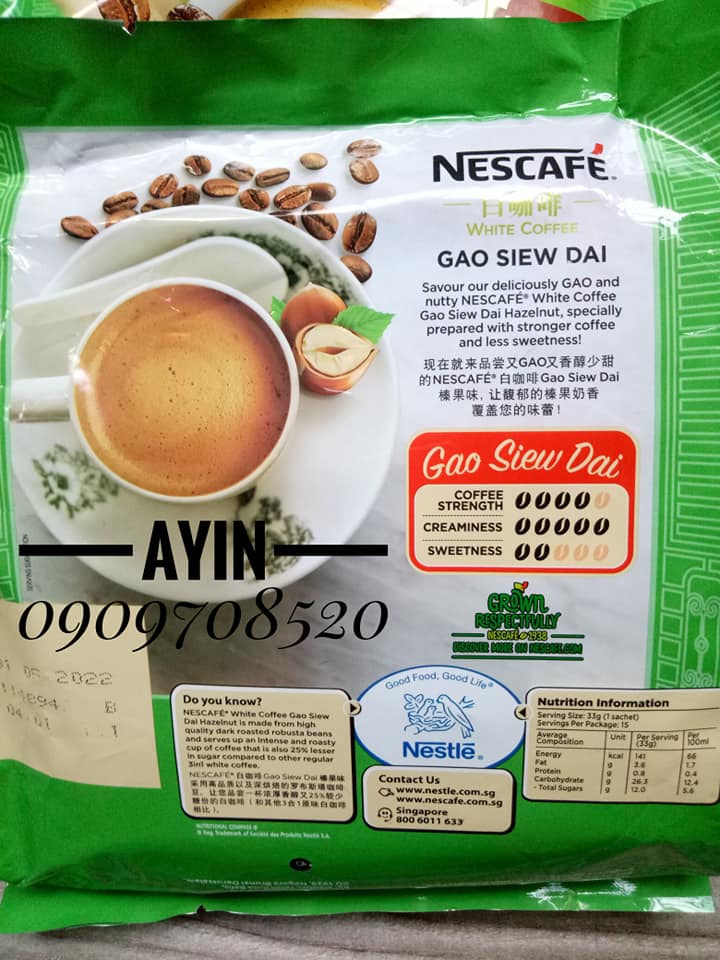 (HSD:31/08/2025) Cà Phê Trắng Nescafé Gao Siew Dai Hazelnut - Vị Hạt Dẻ