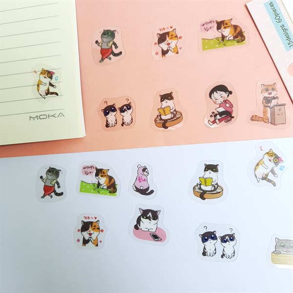 [HCM]Bộ 60 Sticker Hình Dán Mini Bốn Con Mèo - 2