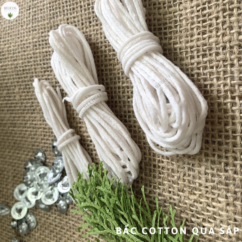Bấc nến cotton nhúng sáp kèm đế sắt tròn