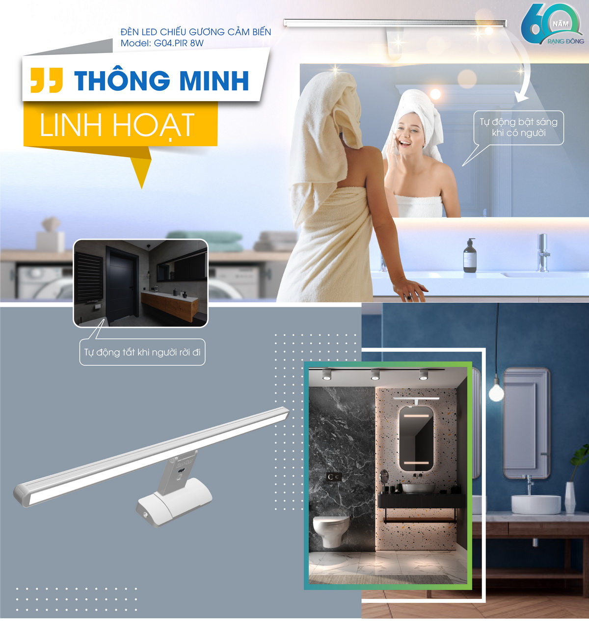 Đèn LED chiếu gương cảm biến RẠNG ĐÔNG