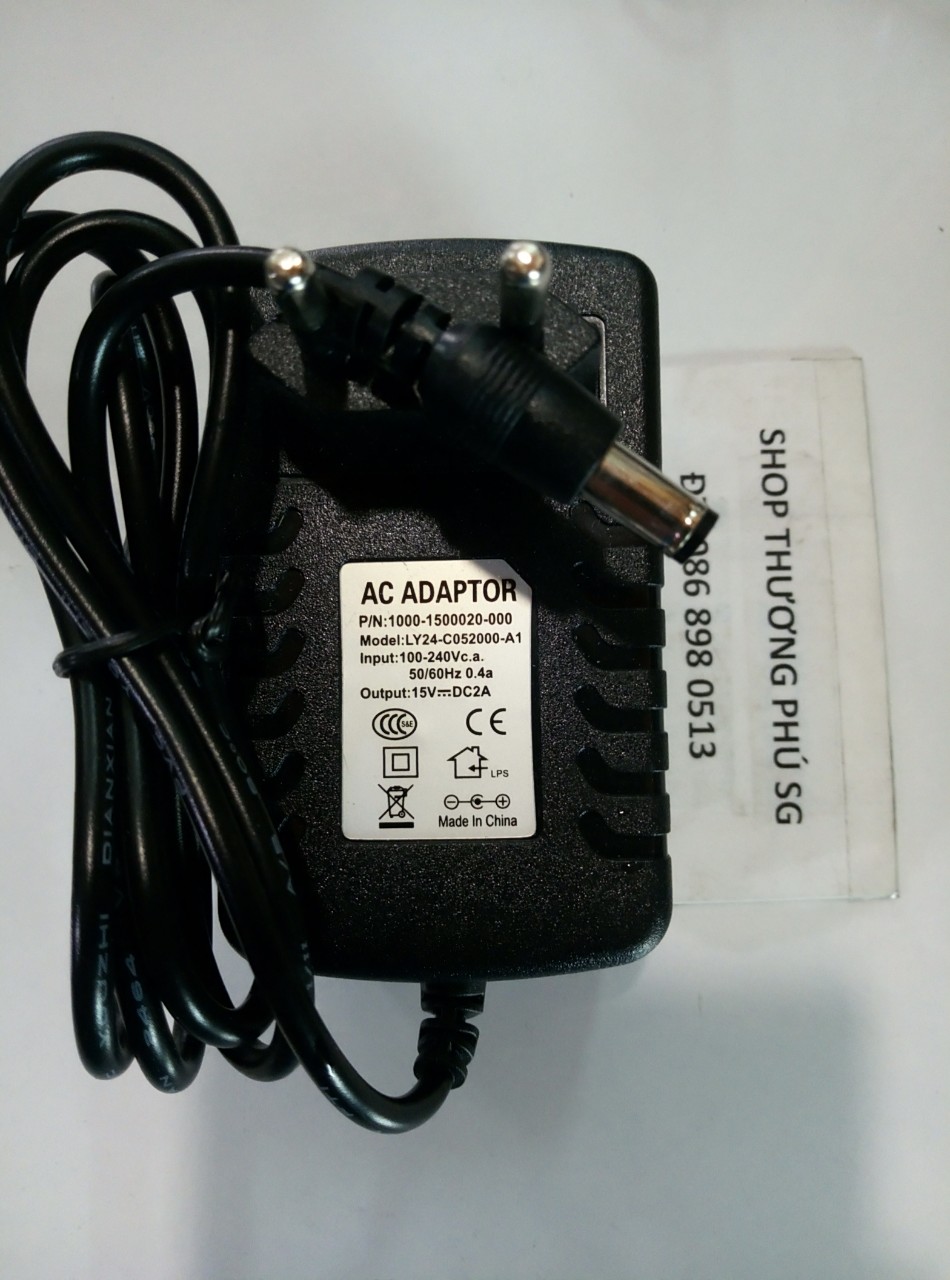 [HCM]Bộ chuyển nguồn Adapter DC: 15V - 2A (Đầu lớn - Chuẩn cắm 5.5mm X 2.1~2.5mm)