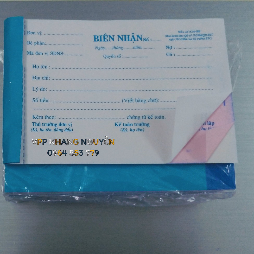 BIÊN NHẬN 2 LIÊN KHỔ 9X13CM  (LỐC 10 QUYỂN)