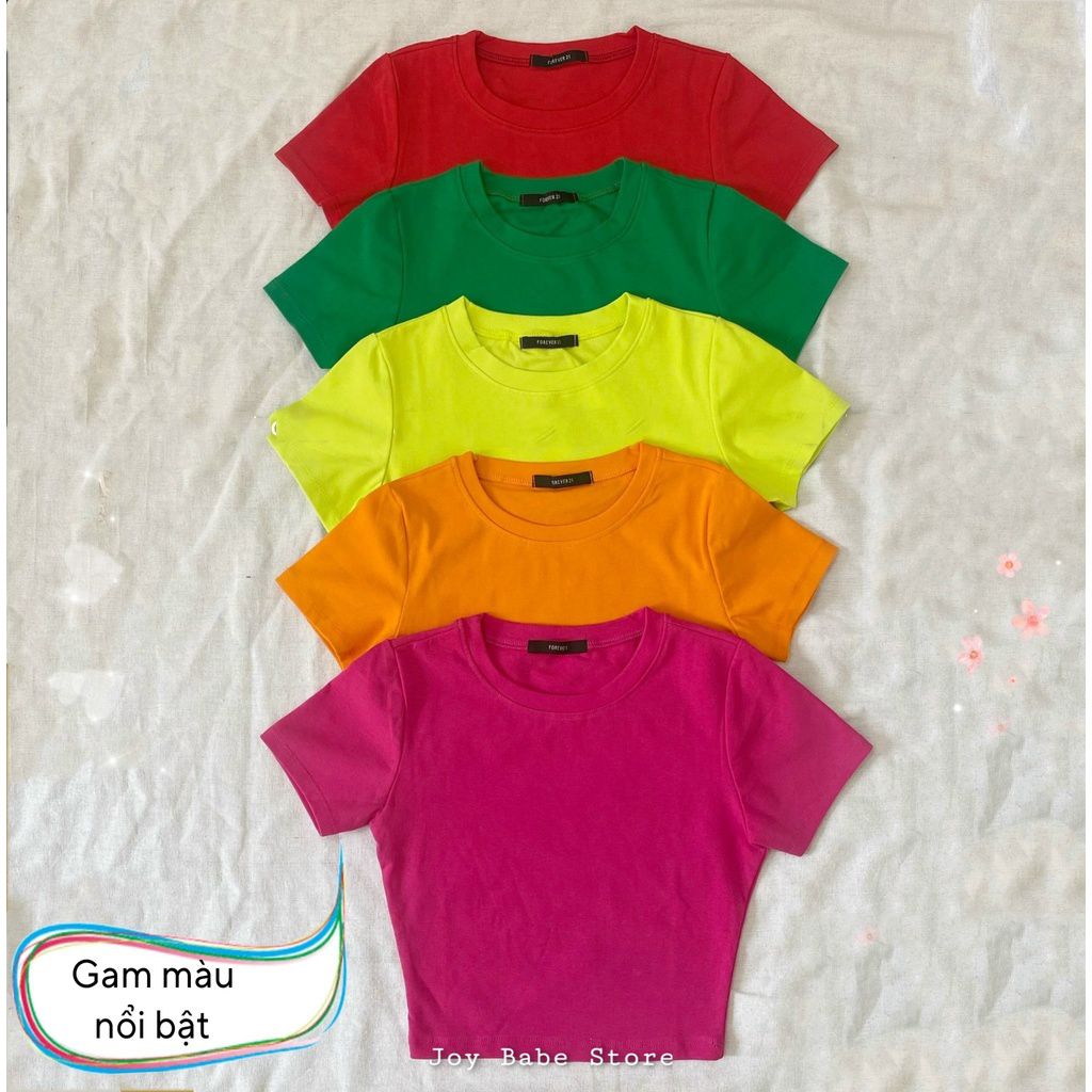 Áo croptop thun cao cấp - áo kiểu nữ cổ tròn tay ngắn trơn basic
