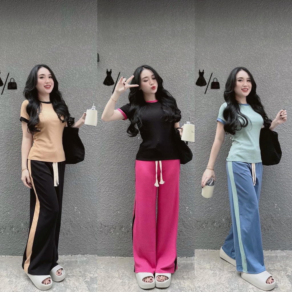 Set đồ bộ nữ quần dài tay ngắn thể thao Gugumi