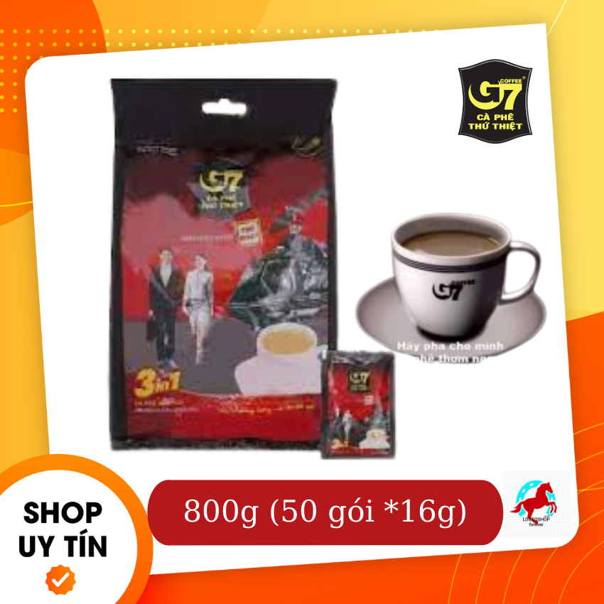 Cafe trung nguyên hòa tan G7 bịch 800g (50 gói *16g)- Cafe sữa hòa tan 3 in 1- LOILEOSHOP BC 36- Công nghệ hiện đại cho ra ly cà phê đúng chuẩn giúp sảng khoái tinh thần, tập trung làm việc và học tập