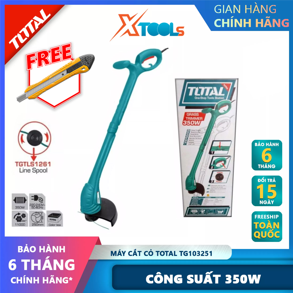 Total tg103251 fiber grass trimmer for 350w electric grass cutter rated voltage 220-240v50-60hz 11000rpm, 250mm