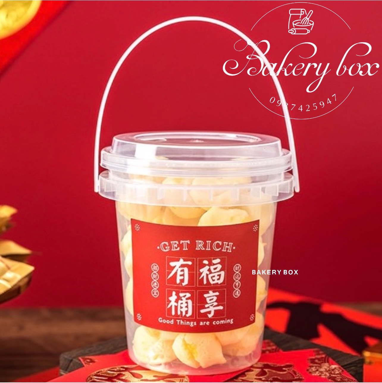 Set 50 | xô nhựa trong có quai xách đựng trà sữa, trà trái cây, chè, rau câu
