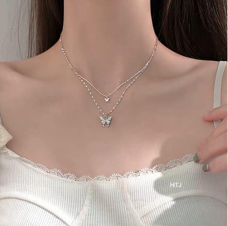 Dây chuyền nữ 2 trong 1 bạc Ý xi bạch kim MS19d