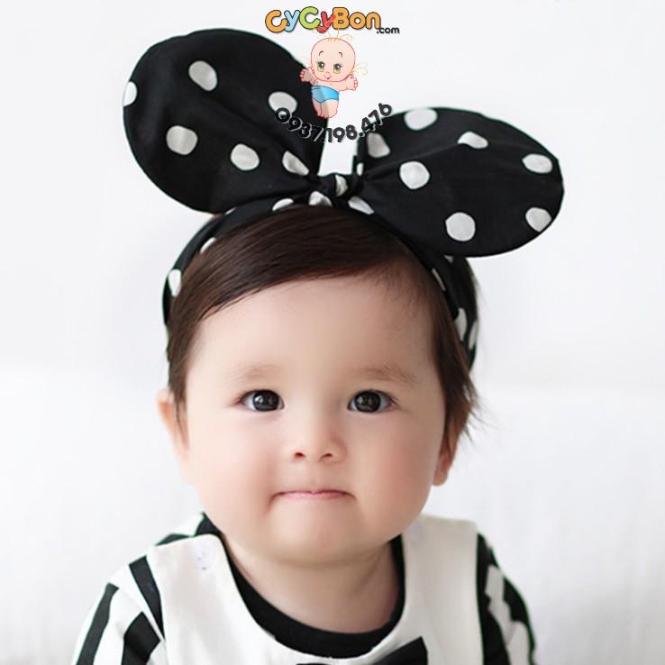Băng Đô Thun Cho Bé Tai Chuột Mickey Chấm Bi