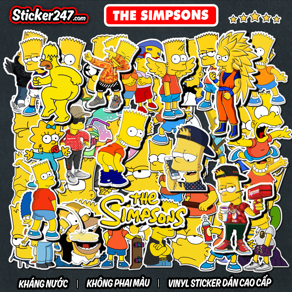 Sticker Simpson ????????? chống nước sticker dán laptop, điện  thoại, guitar, mũ bảo hiểm MS: CHA08 