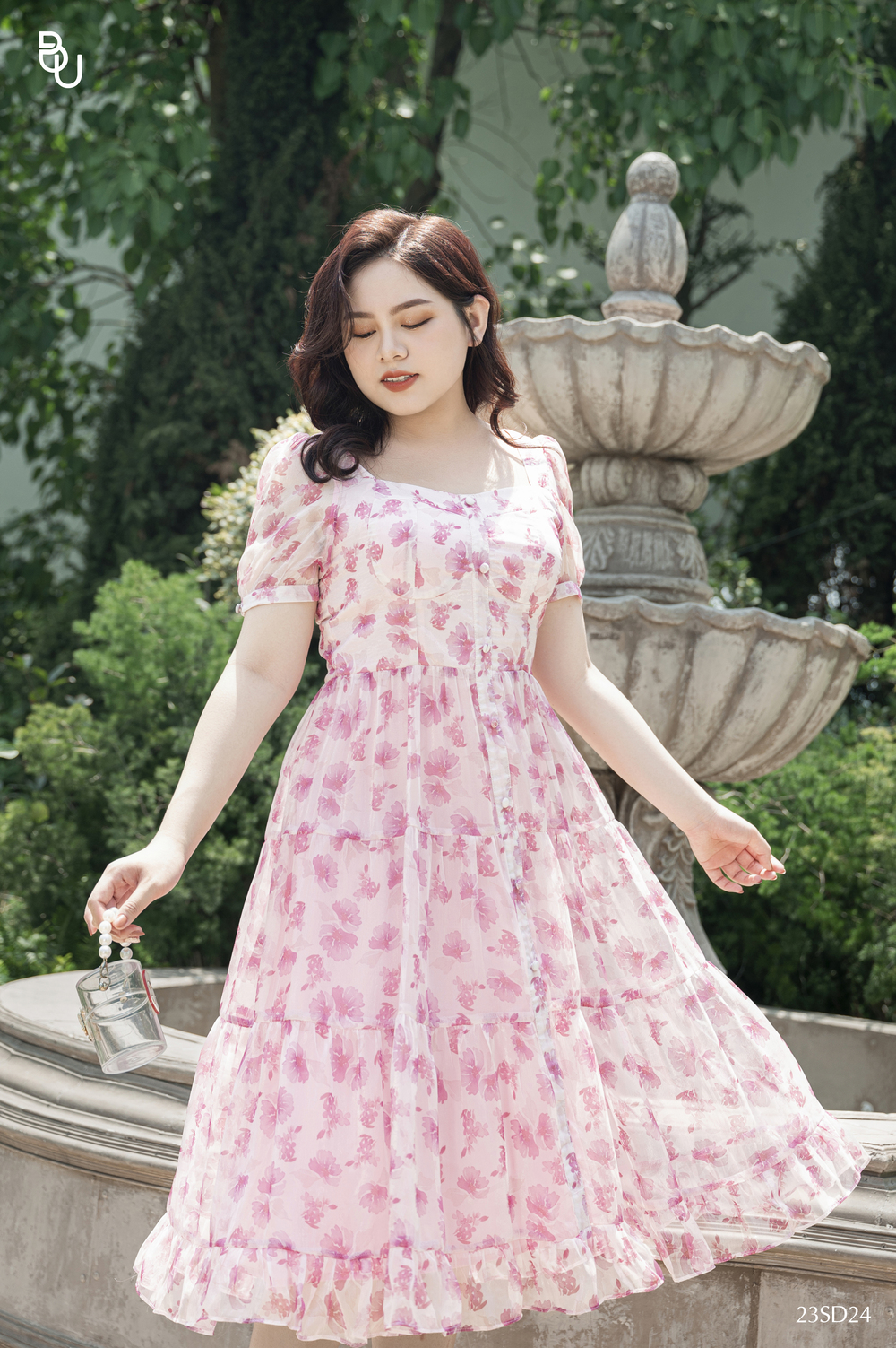 Đầm voan hoa cup ngực dáng dài BIGSIZE (55kg đến 95kg) - 23SD24 - [BUstu Bigsize]