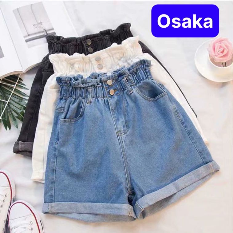 QUẦN SHORT SỌT JEAN LỬNG KIỂU NGỐ NỮ CHẤT BÒ XANH LƯNG THUN CẠP CHUN 2 CÚC HÀN QUỐC LƯNG CAO NÂNG MÔNG- DB-1506 - OSAKA FASHION