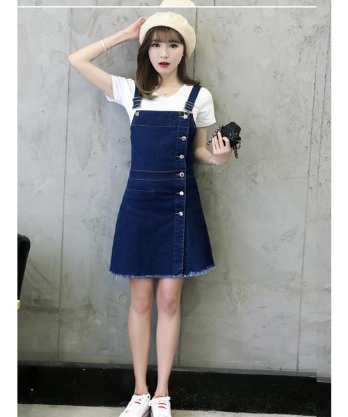 Đầm Yếm Jeans Phối Nút D662( KHÔNG KÈM ÁO  )