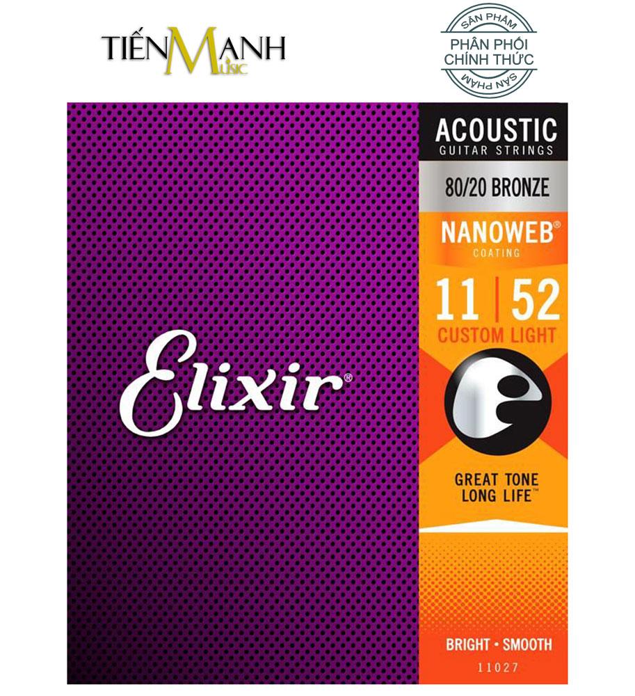 Elixir Strings 80/20 Bronze Acoustic Guitar Strings w NANOWEB Coating, Custom Light (.011-.052)