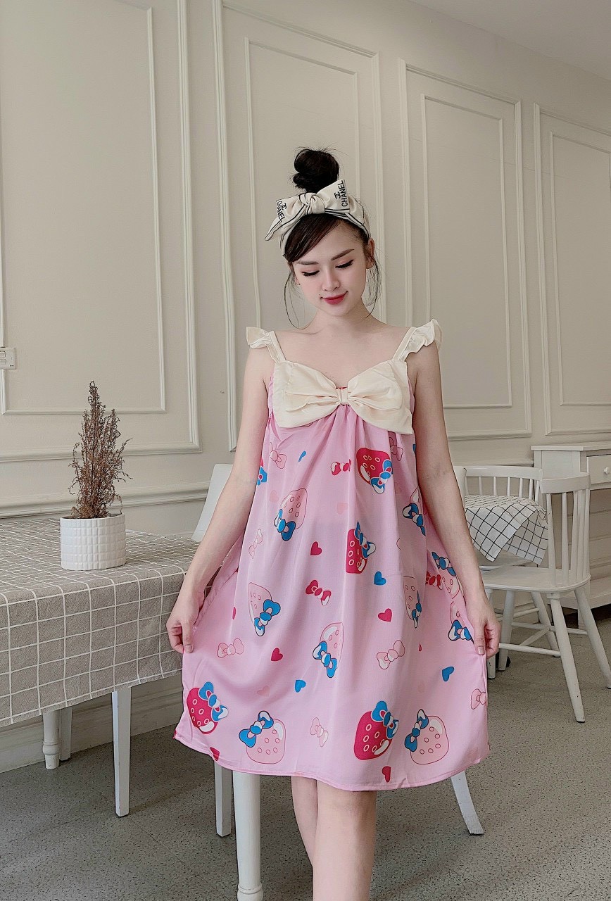 Đầm váy ngủ lụa satin phối nơ ngực cực iu nhiều mẫu freesize