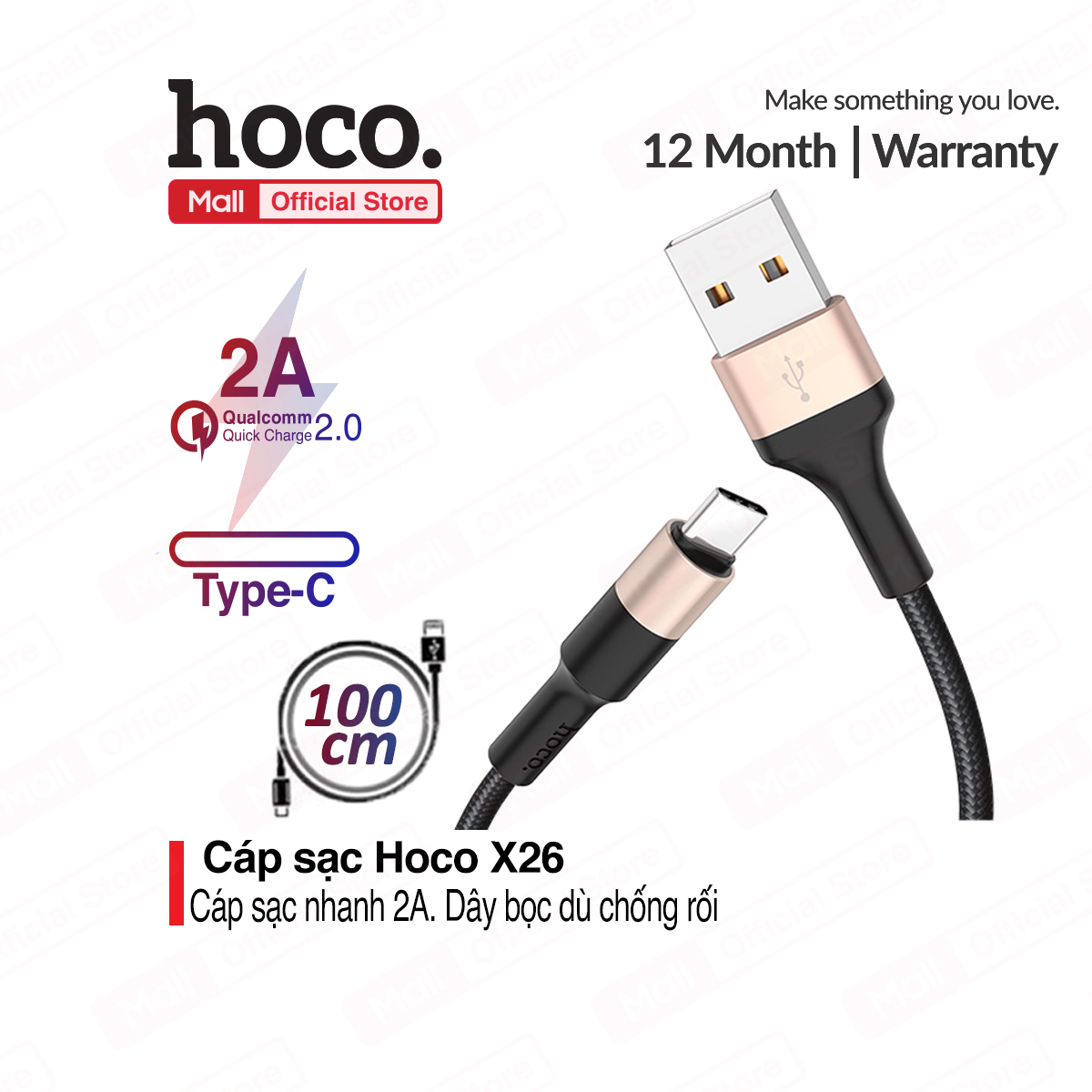 [HCM]Cáp sạc USB Type - C Hoco X26 sạc nhanh 2.0A dài 1m cho Smart phone - Table
