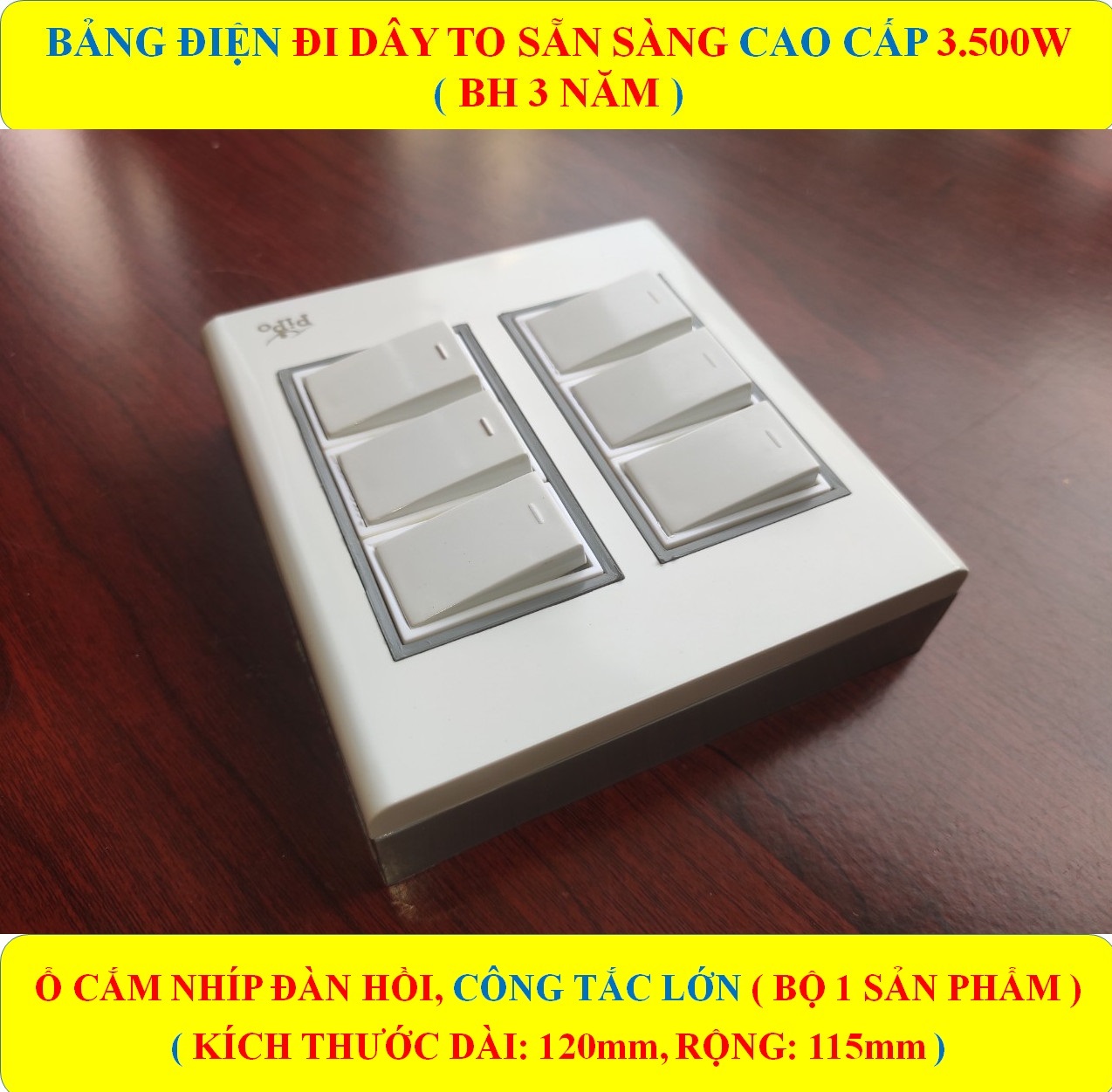 Bảng điện lắp nổi gắn tường CAO CẤP (3500W) + BH 3 NĂM + 6 Công tắc + Đi dây sẵn sàng đầy đủ + Bộ ốc vít lắp đặt (bộ 1 sản phẩm)