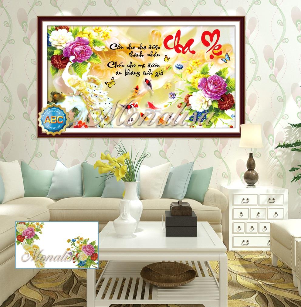 [HCM]Tranh Đính Đá CHA MẸ -ĐÔI CÔNG Y8143 Kích Thước :100×60cm