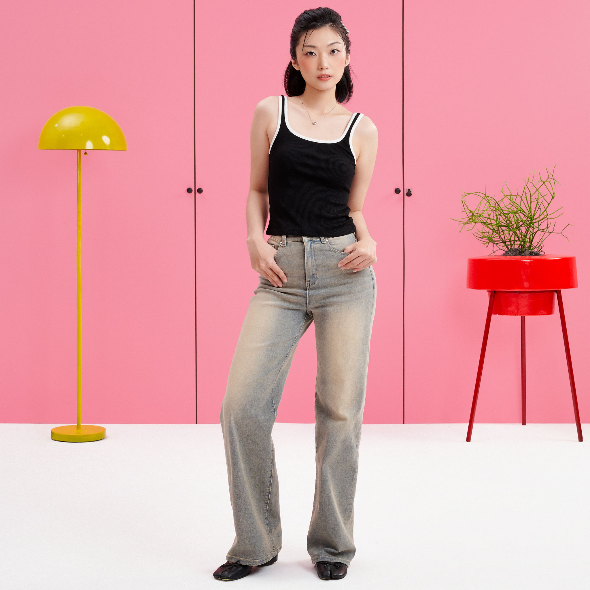 Dottie - quần jean wash ống suông - xanh nhạt wash vàng - q0326