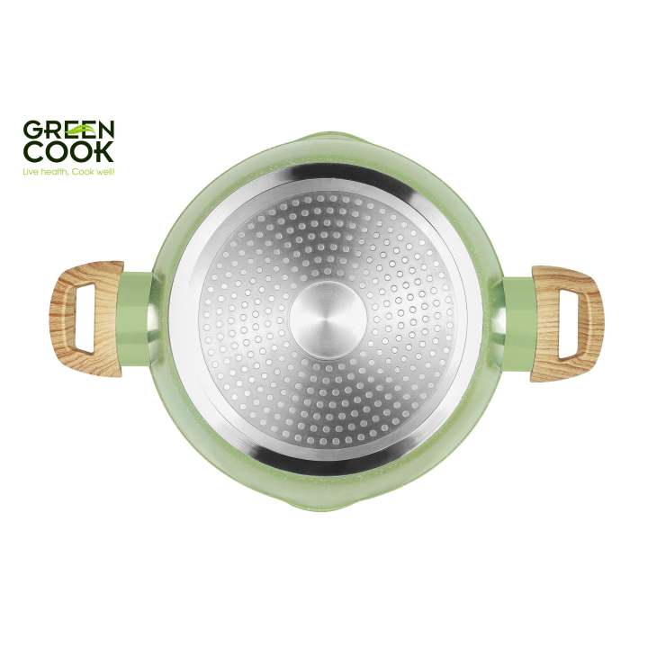 Combo nồi và chảo nhôm sâu men đá ceramic miệng rót màu xanh sử dụng được trên tất cả các loại bếp - greencook - Hình ảnh 8