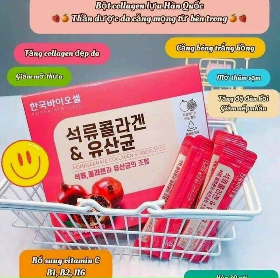 Collagen lựu đỏ bio cell hàn quốc dạng bột, gói bột collagen lựu uống đẹp da