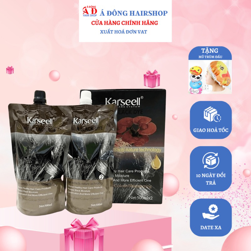 Bộ thuôc nhuộm phủ bạc tóc linh chi karseell 500ml dạng túi