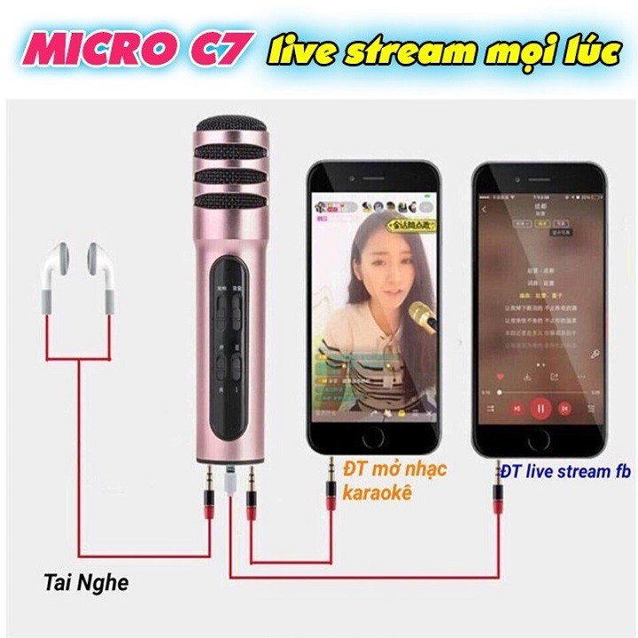 Micro C7  Dụng cụ thu âm tại nhà - MIC HÁT KARAOKE - LIVESTREAM