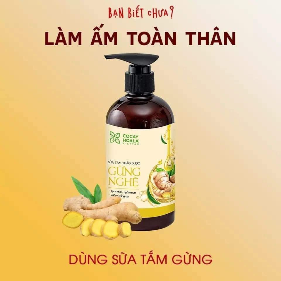 Sữa tắm thảo dược gừng nghệ 450g [phòng cảm, tránh gió, dưỡng da, hết viêm chân lông, mụn lưng]