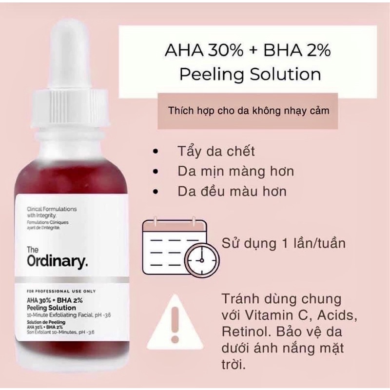 Tẩy da chết hoá học The Ordinary AHA 30% + BHA 2% peeling solution 30ml