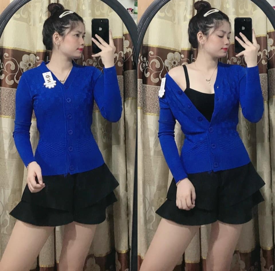 Áo khoác len tay dài nữ cổ tròn 6 nút nhiều màu