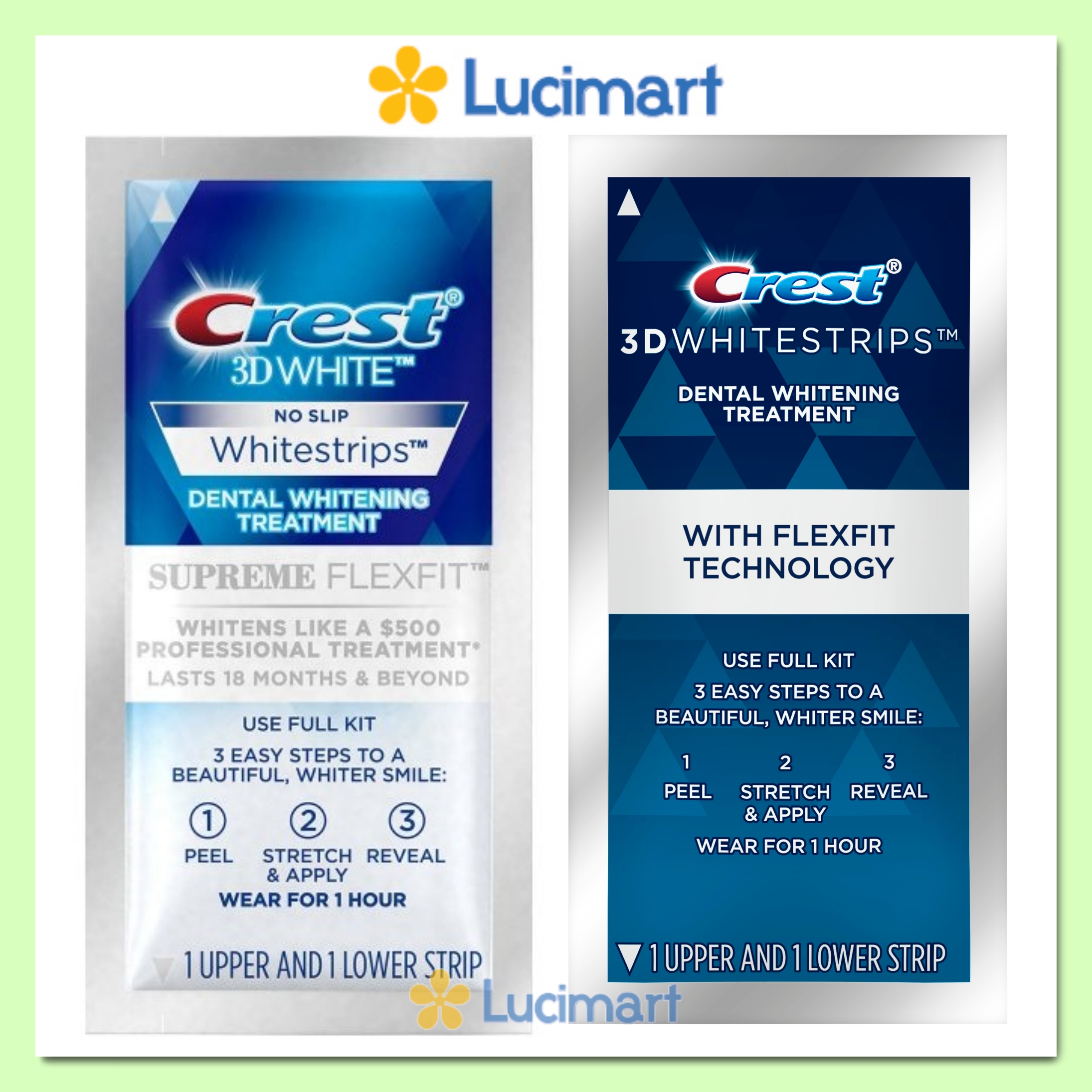 Miếng dán trắng răng Crest 3D White Whitestrips gói lẻ đủ loại [Hàng Mỹ]