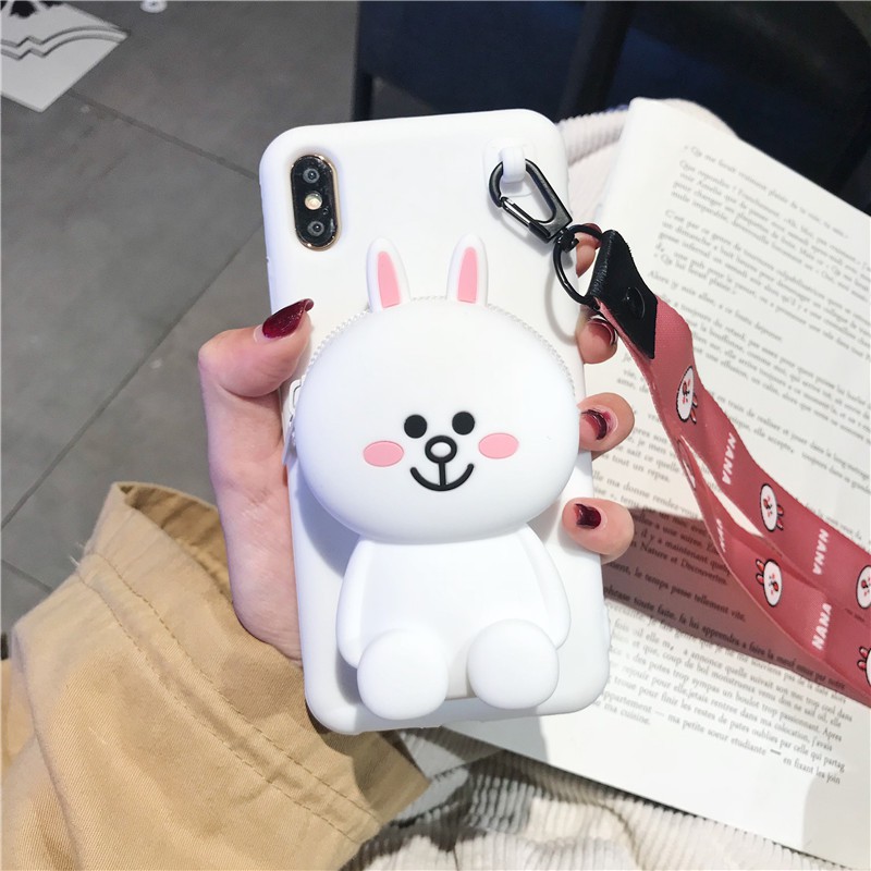 [ IPHONE] Ốp Silicon Ví Hình Thú - Kèm Dây Đeo