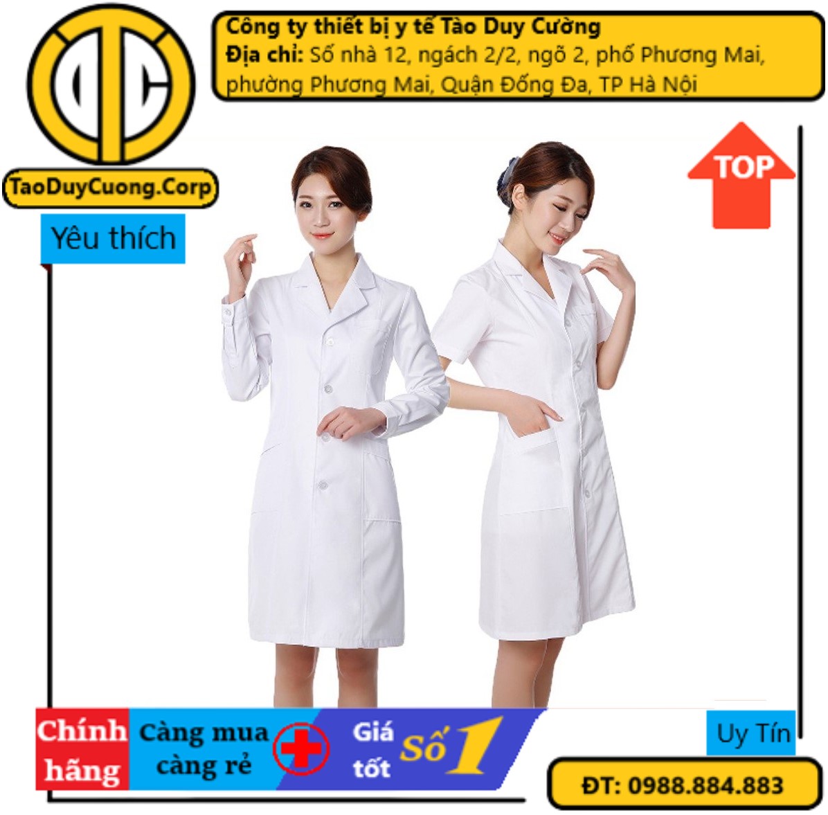 Áo blouse nữ tay cộc dáng dài cao cấp [áo blue bác sĩ, dược sĩ, phòng thí nghiệm, thẩm mỹ viện...]