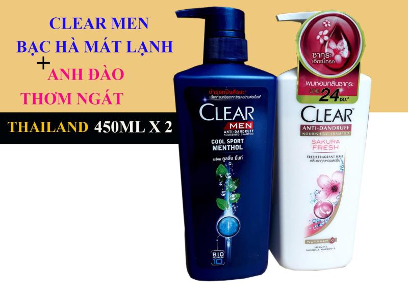 Bộ 2 Chai Dầu Gội Clear Anh Đào 480ml & Clear Men 450 ml Thái Lan nhập khẩu