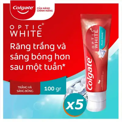Bộ 5 Kem đánh răng Colgate Optic White Plus Shine làm trắng răng & sáng răng 100g