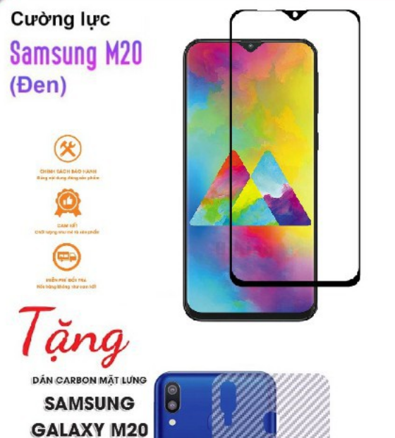 (Viền siêu Mỏng)Kính cường lực 5D 9H Dành Cho SS Galaxy M20 Full màn hình Full keo Tặng dán cacbon mặt sau