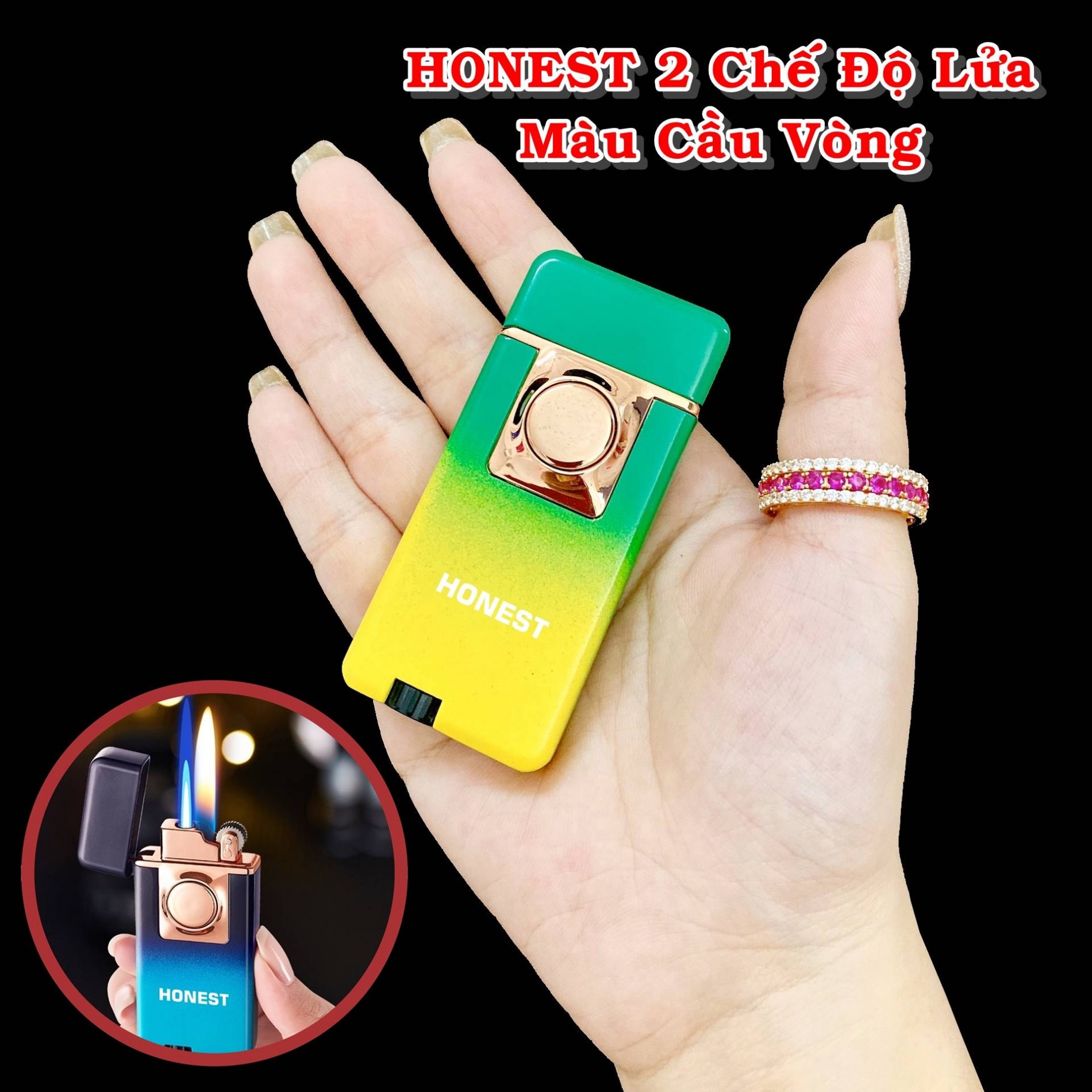 BẬT LỬA HO-NEST 2 CHẾ ĐỘ LỬA MÀU CẦU VÒNG (LỬA NGỌN VÀ LỬA HOẢ TIỄN) - (XÀI GAS)