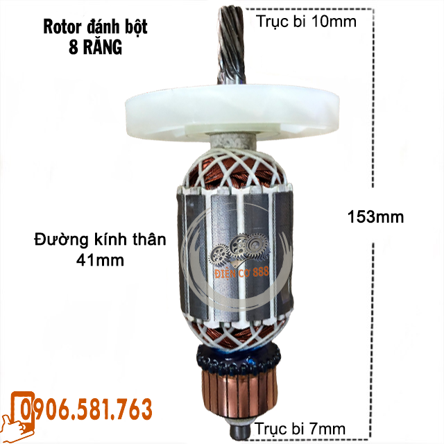 Rotor đánh bột - khuấy sơn KAIZEN KZ-6161, TPC 6162 8 RĂNG Thân 41mm Dài 153mm 220V - Tặng chổi than
