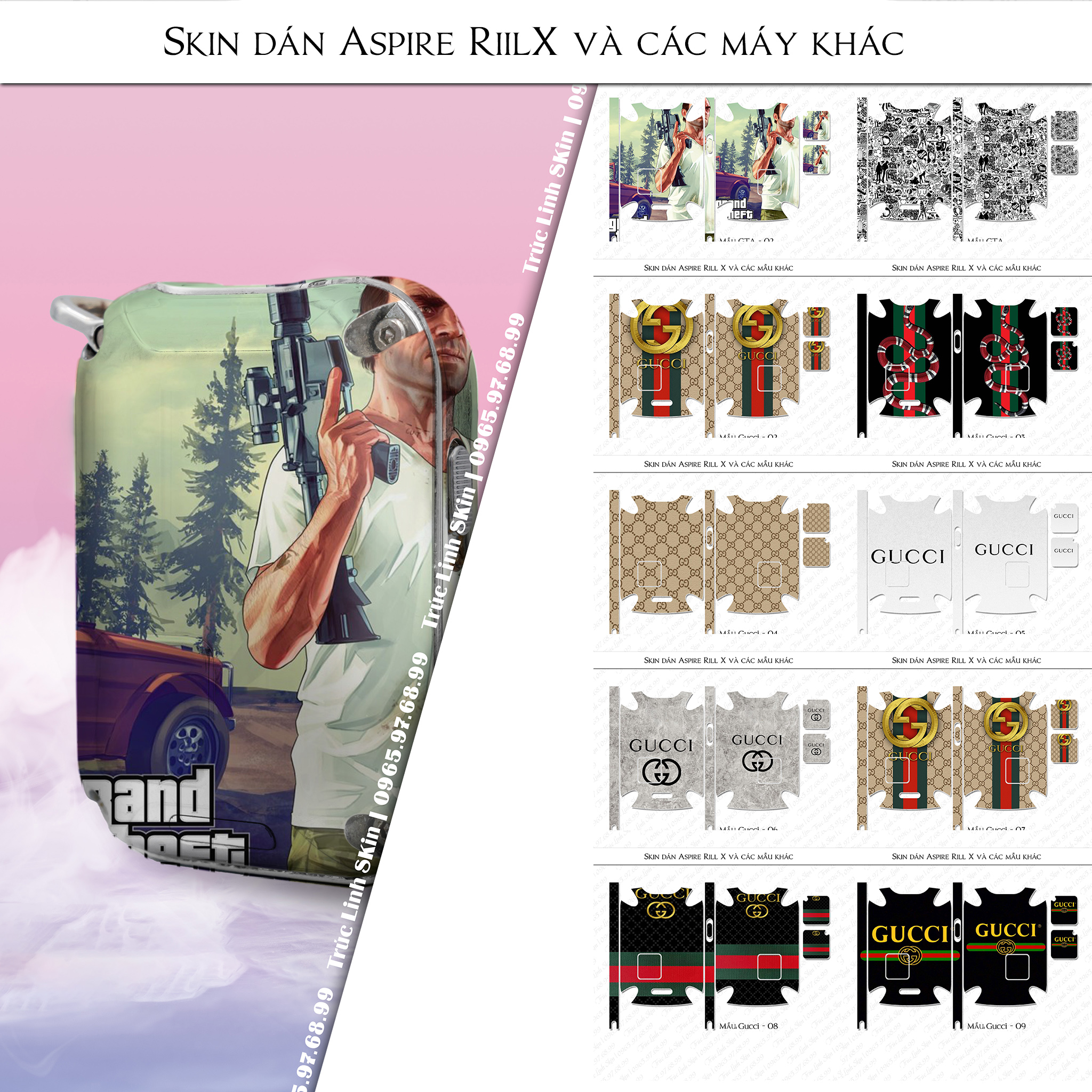 Miếng dán skin cho Riil X mẫu Gucci 08 (decal dễ dán, đã cắt sẵn)