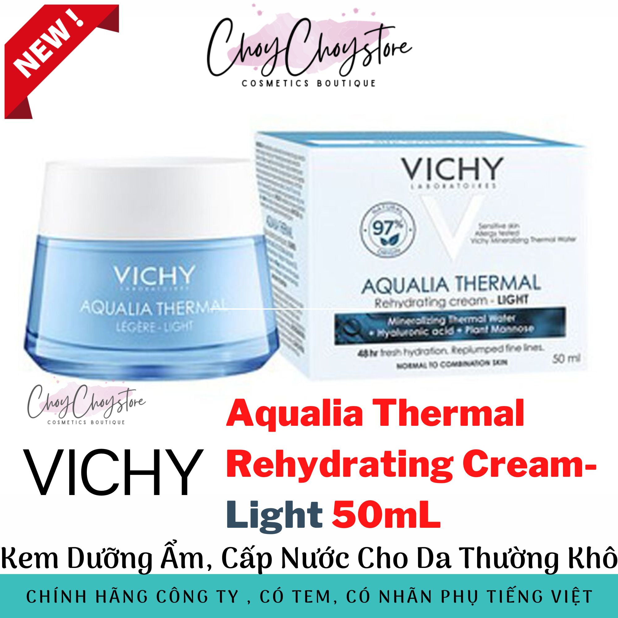 Kem Dưỡng Vichy Aqualia Thermal Light 50ml - Kem dưỡng ẩm cho Da khô Da Thường mất nước