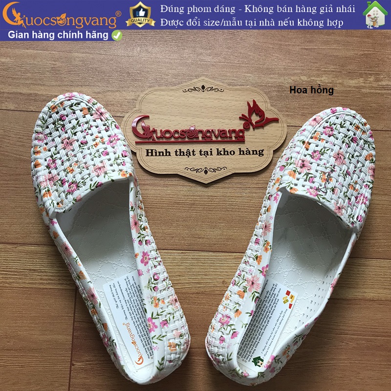 Giày nhựa dẻo đế bệt giày búp bê nhựa nữ in hoa cỏ GLG120 Cuocsongvang