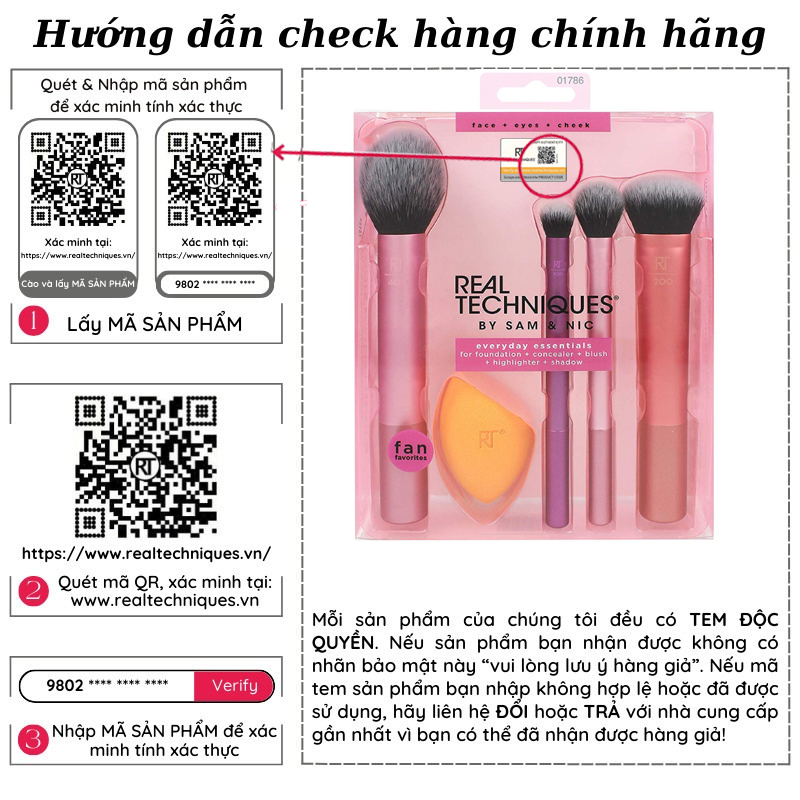 [HCM]Bộ Cọ Kèm Mút Trang Điểm Real Techniques Everyday Essentials