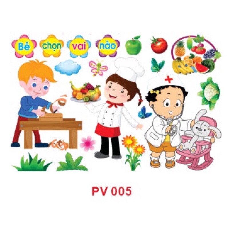 Decal mầm non - BÉ CHỌN VAI GÌ khổ lớn 127x80
