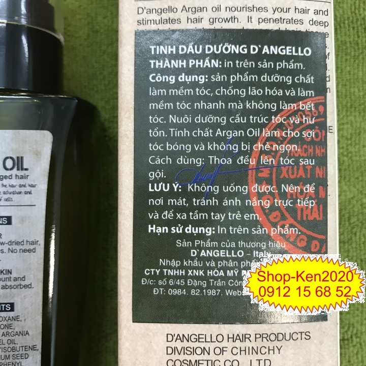 Tinh dầu dưỡng tóc Dangello Argan Oil 60ml