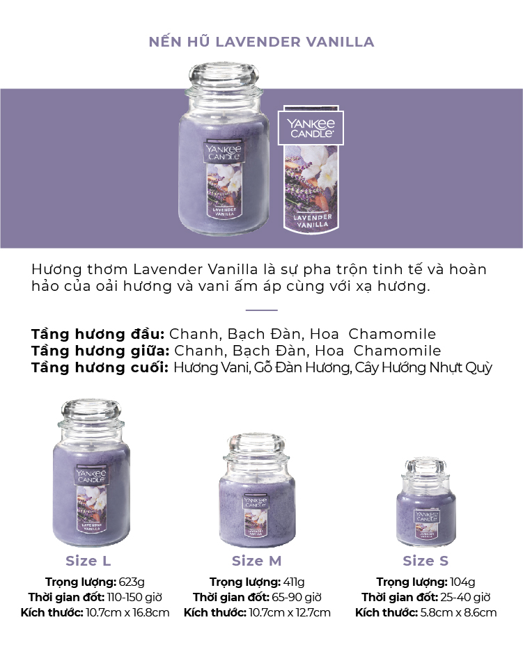 Nến hũ Yankee Candle size L - Lavender Vanilla